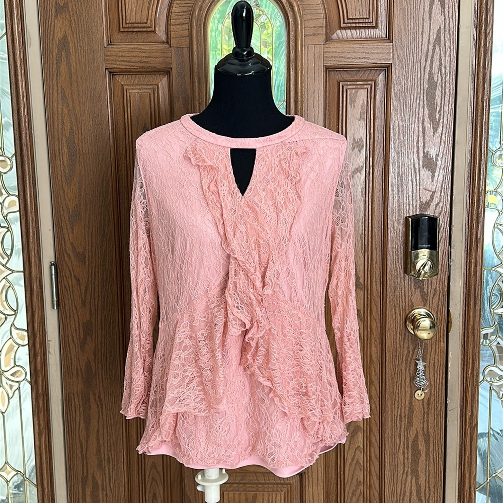 040 Isaac Mizrahi Live Blush Pink Long Sleeve Top